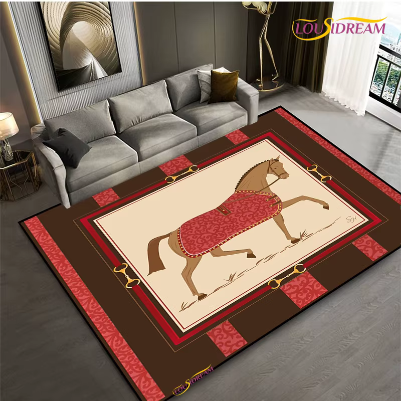 Tapis cheval à cadre ethnique pour salon, chambre à coucher, cuisine, tapis de sol antidérapant pour enfants, cadeau d'anniversaire, accessoires de photographie