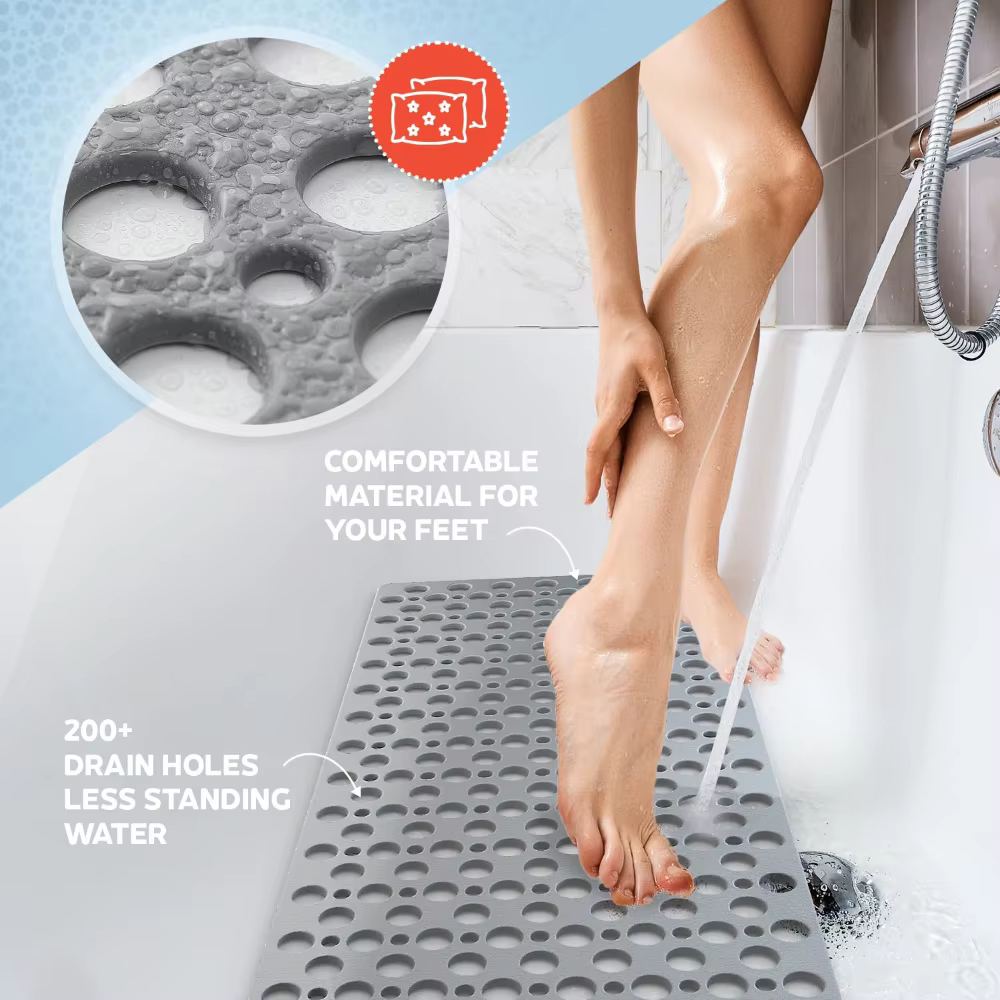 Tapis de bain antidérapant pour douche, tapis de sécurité antidérapant avec ventouses puissantes, trous de drainage rapides, lavable en machine pour personnes âgées