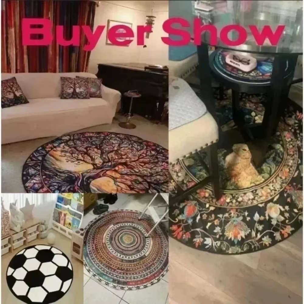 Tapis rond Mandala, style bohème ethnique