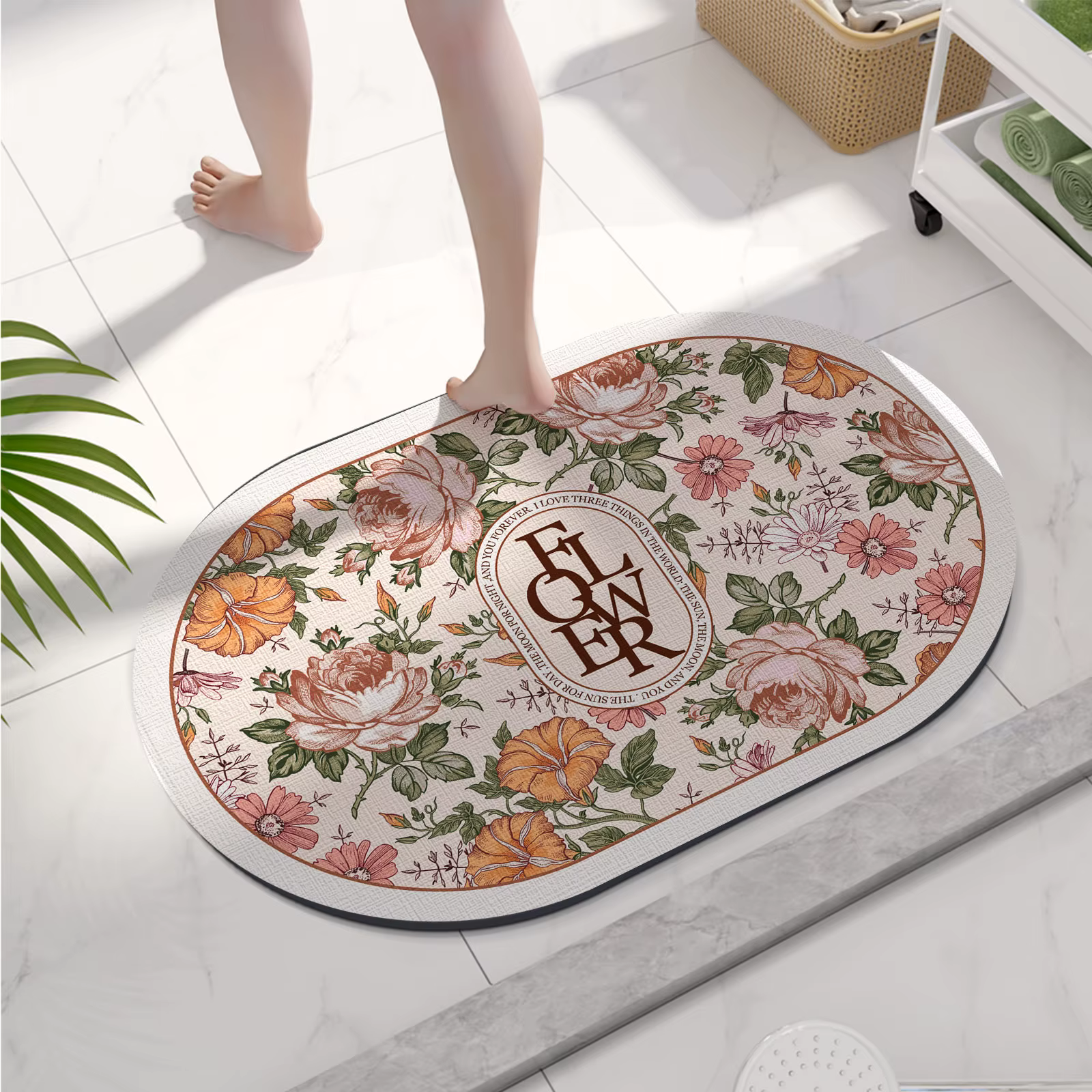 Polymères de bain à imprimé floral, tapis de pied super absorbant, antidérapant, coussin de douche à séchage rapide, tapis de toilette, Doorvirus, lavable