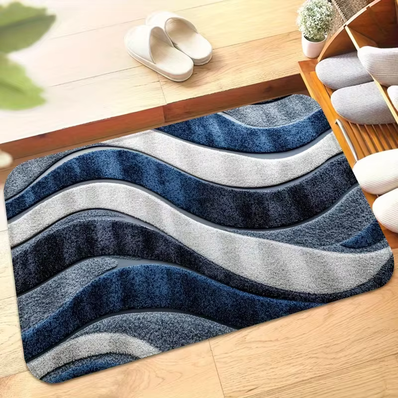 Tapis doux à motif vague bleue