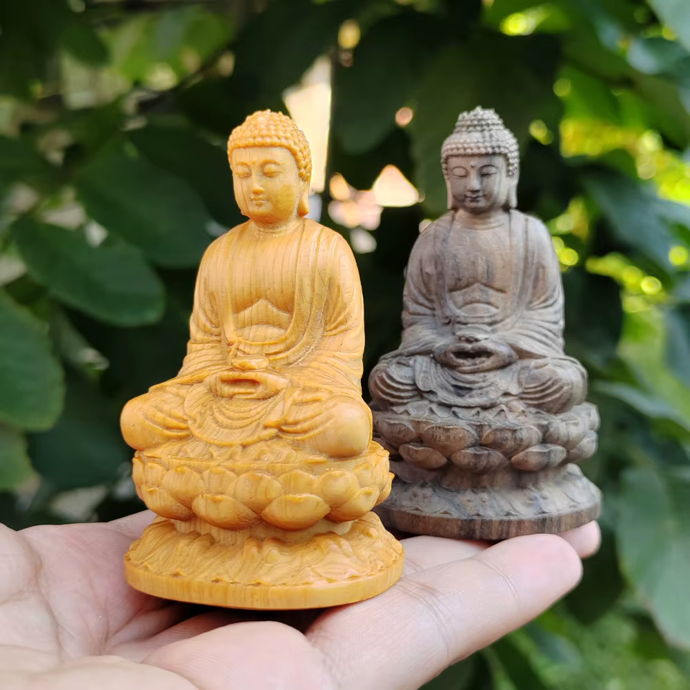 Statue de Bouddha en bois sculptée à la main de 3
