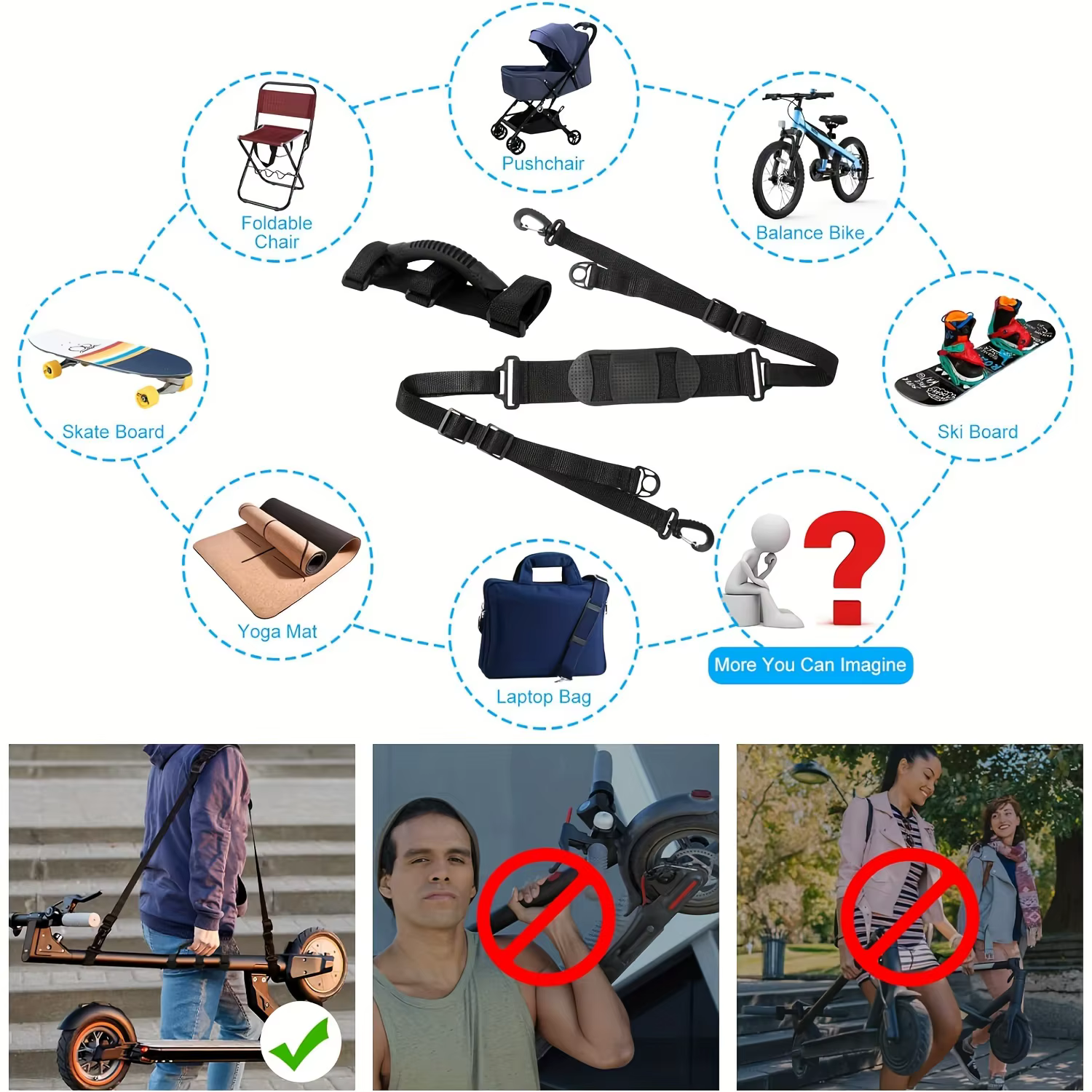 Sangle de transport de roue réglable pour vélos, ensemble de 2 pièces, sangle de démarrage universelle, accessoires de scooter