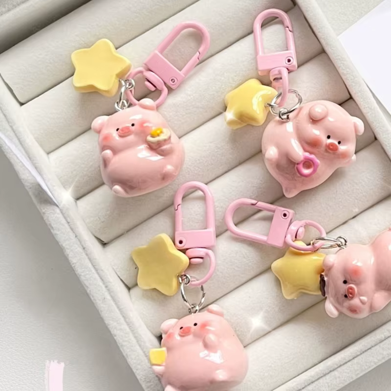Porte-clés cochon rose, ornement en résine, joli pendentif cochon dessin animé, décoration en résine pour accessoire 28TF