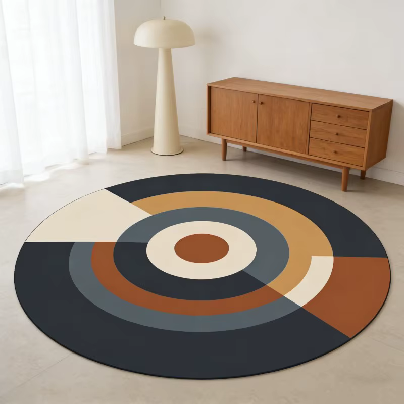 Tapis rond rose à motifs floraux