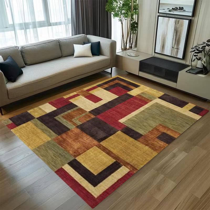 Tapis géométrique doux antidérapant marron beige patchwork pour salon chambre à coucher, facile à nettoyer, décoration moderne pour la maison