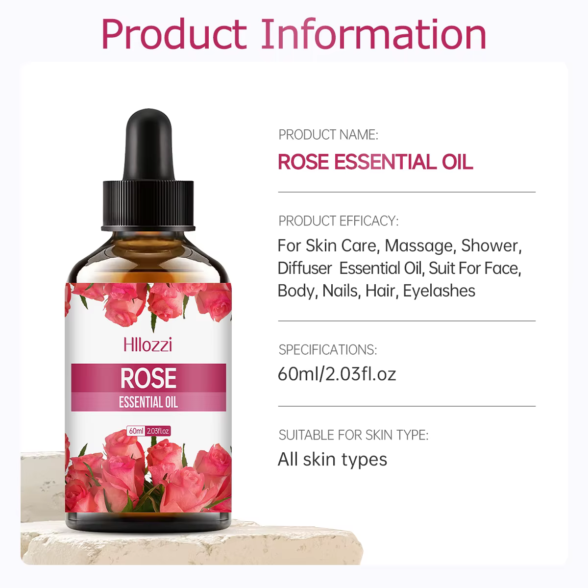 100 ml/60 ml/30 ml huile essentielle de rose soins de la peau parfum aromathérapie