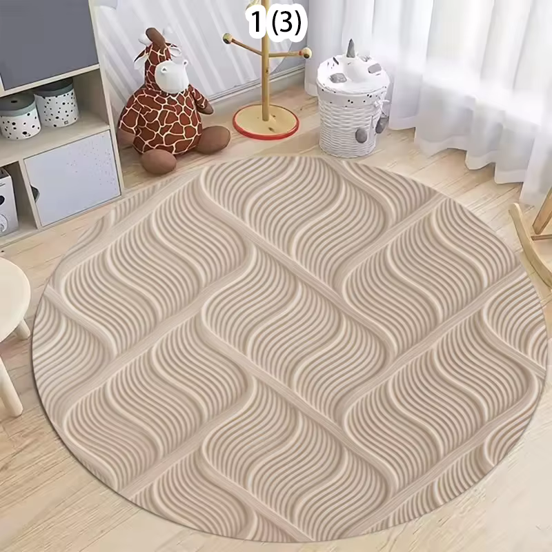 Tapis rond doux gaufré à motifs feuilles et roses, antidérapant et lavable, pour salon, chambre et décoration intérieure