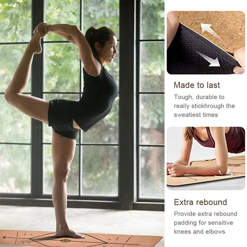 Tapis de yoga en liège naturel TPE 183x61 cm