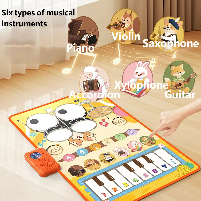 Tapis musical pour bébé, piano, batterie, instruments éducatifs, clavier musical, tapis de jeu, jouets d'apprentissage pour garçon, fille, tout-petit, cadeau