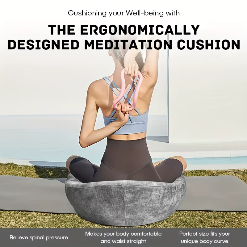 Coussin de méditation en mousse à mémoire de forme avec support ergonomique | Oreiller Zafu lavable gris pour le yoga