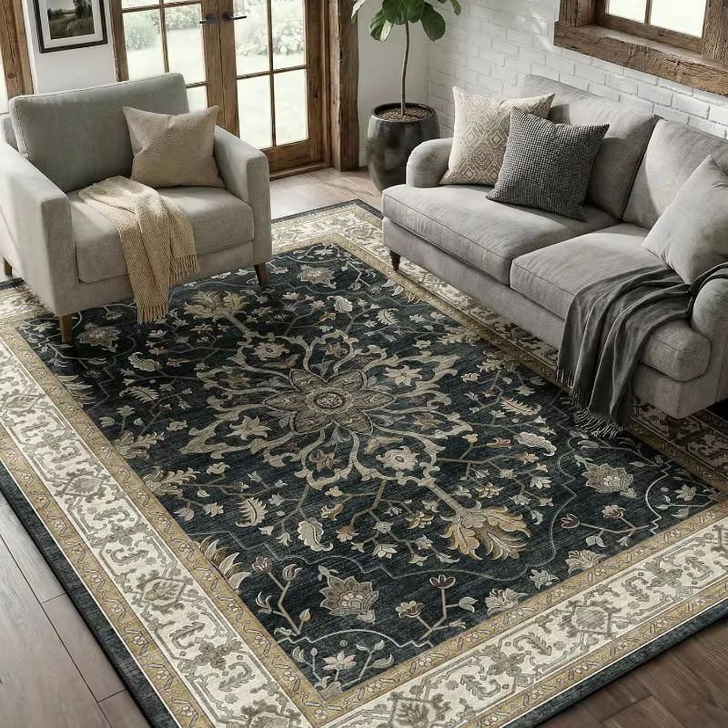Tapis d'appoint vintage oriental persan à motifs floraux