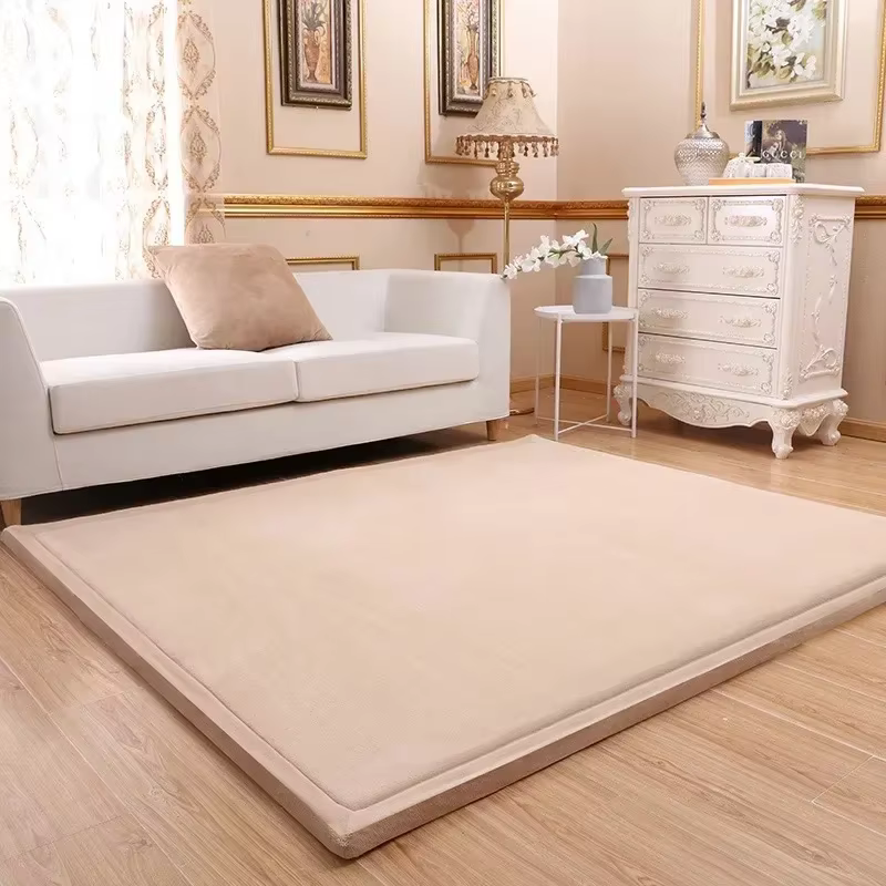 Tapis rectangulaire épais de couleur unie pour salon