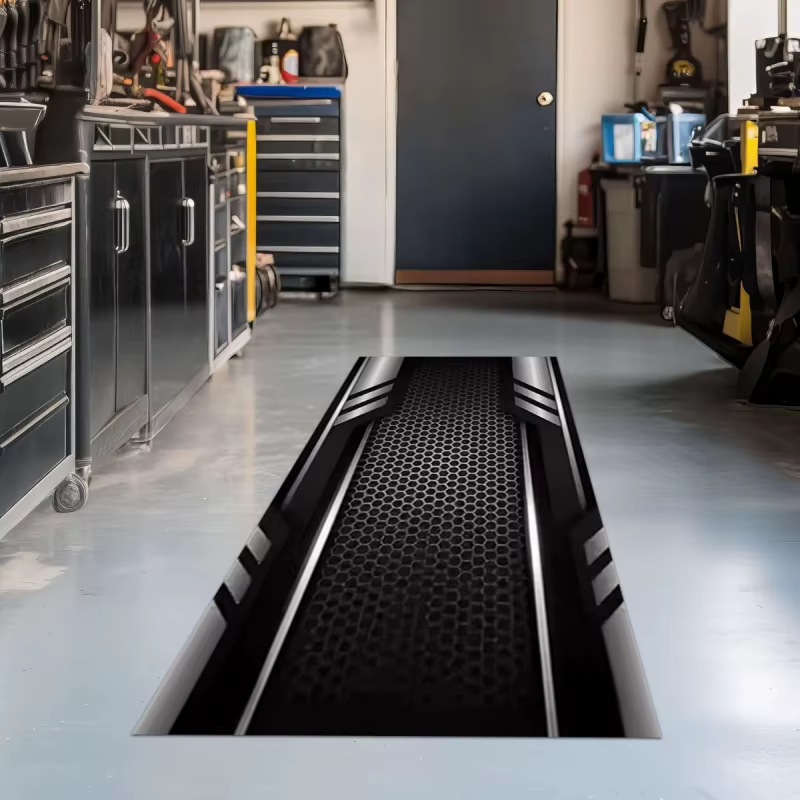 Tapis de sol pour garage de moto VIKAMA, style cyber, antidérapant, résistant à l'usure, tapis de présentation pour atelier, tapis décoratif pour couloir