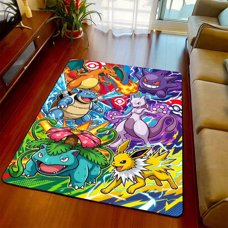 Tapis Pokemon, tapis de sol Anime, surface douce, fond antidérapant pour décoration de salon et de chambre à coucher -QJY