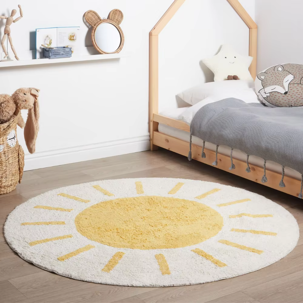 Tapis de jeu rond poilu pour enfants, tapis moelleux pour le salon, tapis de bain antidérapant, tapis de chambre jaunes pour enfants