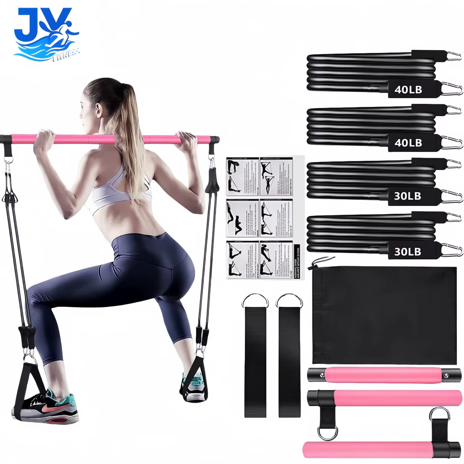 11 pièces Kit d'exercice corporel de barre de Yoga Pilates Portable Kit