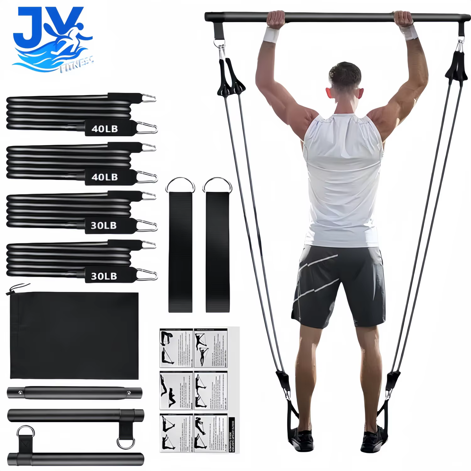 11 pièces Kit d'exercice corporel de barre de Yoga Pilates Portable Kit