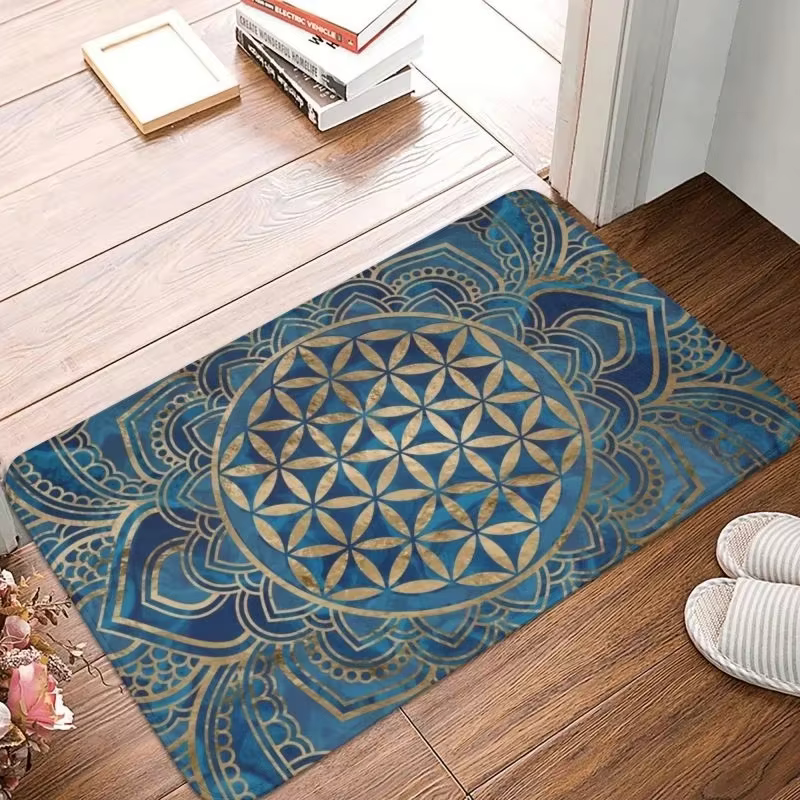 Paillasson d'entrée avec fleur de vie en Lotus, Mandala, géométrie sacrée, méditation, tapis de salle de bain antidérapant, tapis de sol pour chambre