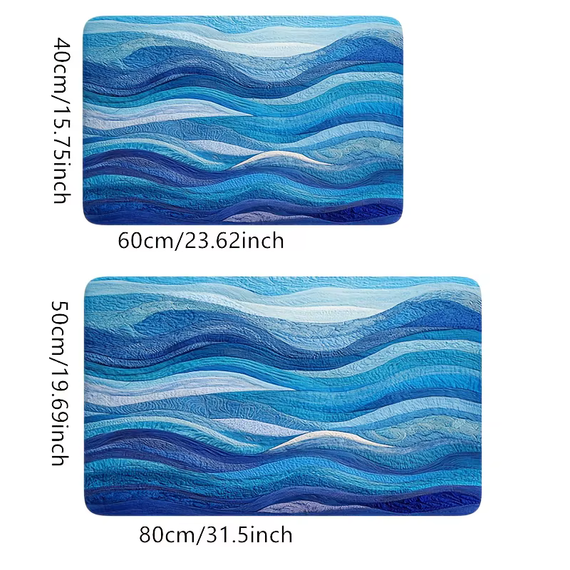 Tapis de bain à motif ondulé bleu riche, tapis antidérapant lavable en machine, idéal pour l'entrée de cuisine de salle de bain, cadeau de pendaison de crémaillère parfait