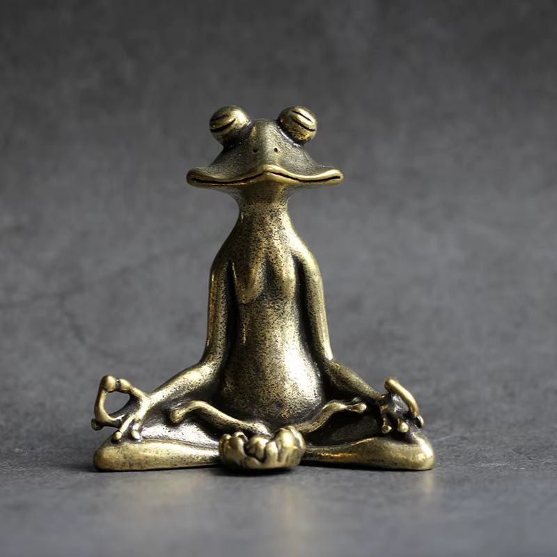 Statue de grenouille Zen de méditation en laiton Antique