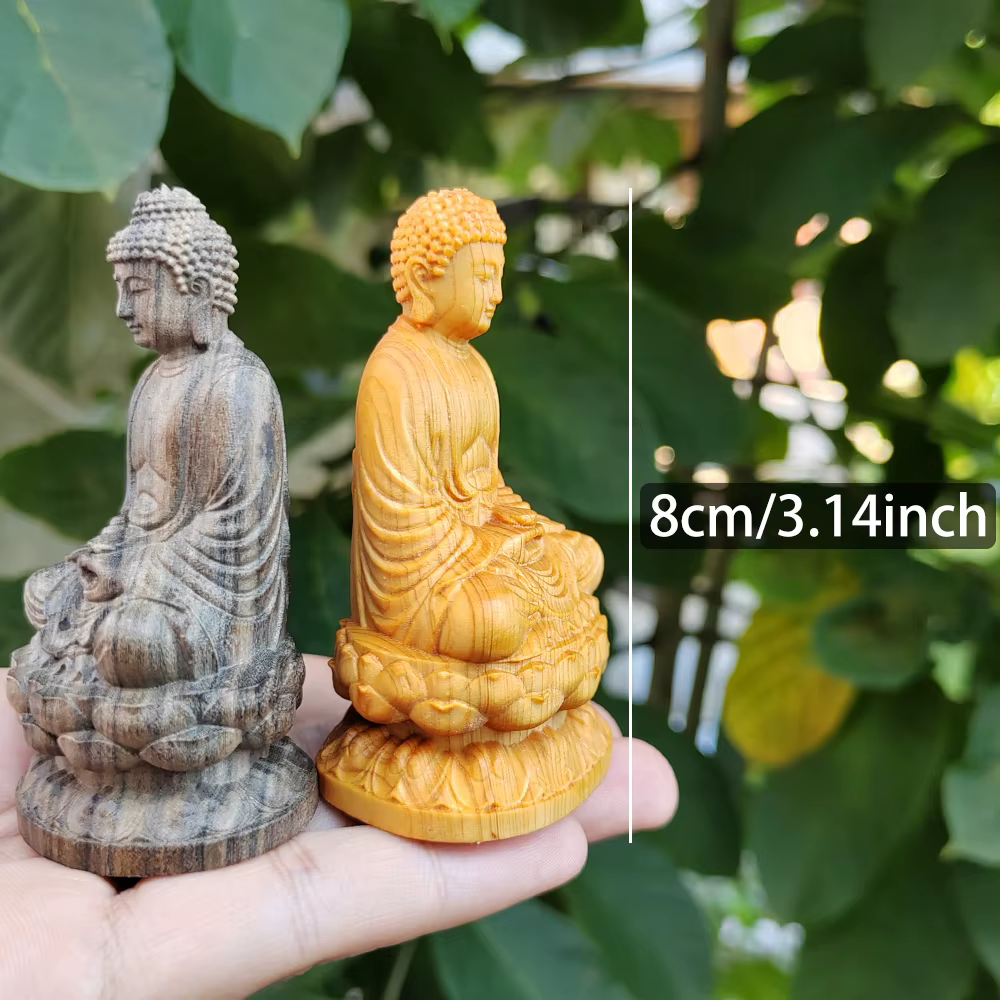 Statue de Bouddha en bois sculptée à la main de 3