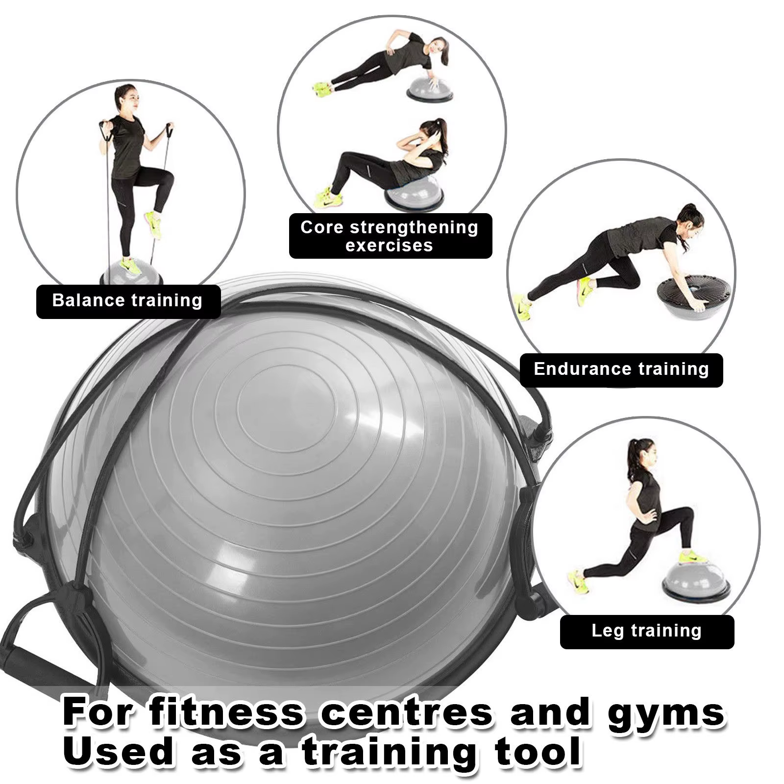 Demi-ballon d'exercice pour l'équilibre avec bande de résistance et pompe / Yoga / Air Dome / Fitness
