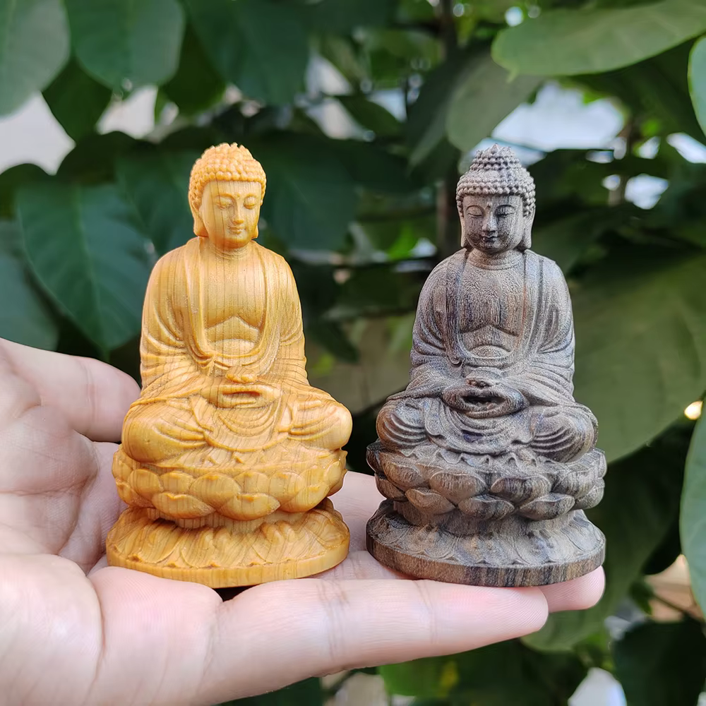 Statue de Bouddha en bois sculptée à la main de 3