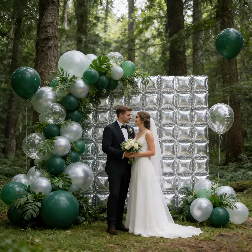 Mur de ballons carrés argentés pour décorations de mariage, fiançailles, thème glace, fête d'anniversaire, décoration de fête
