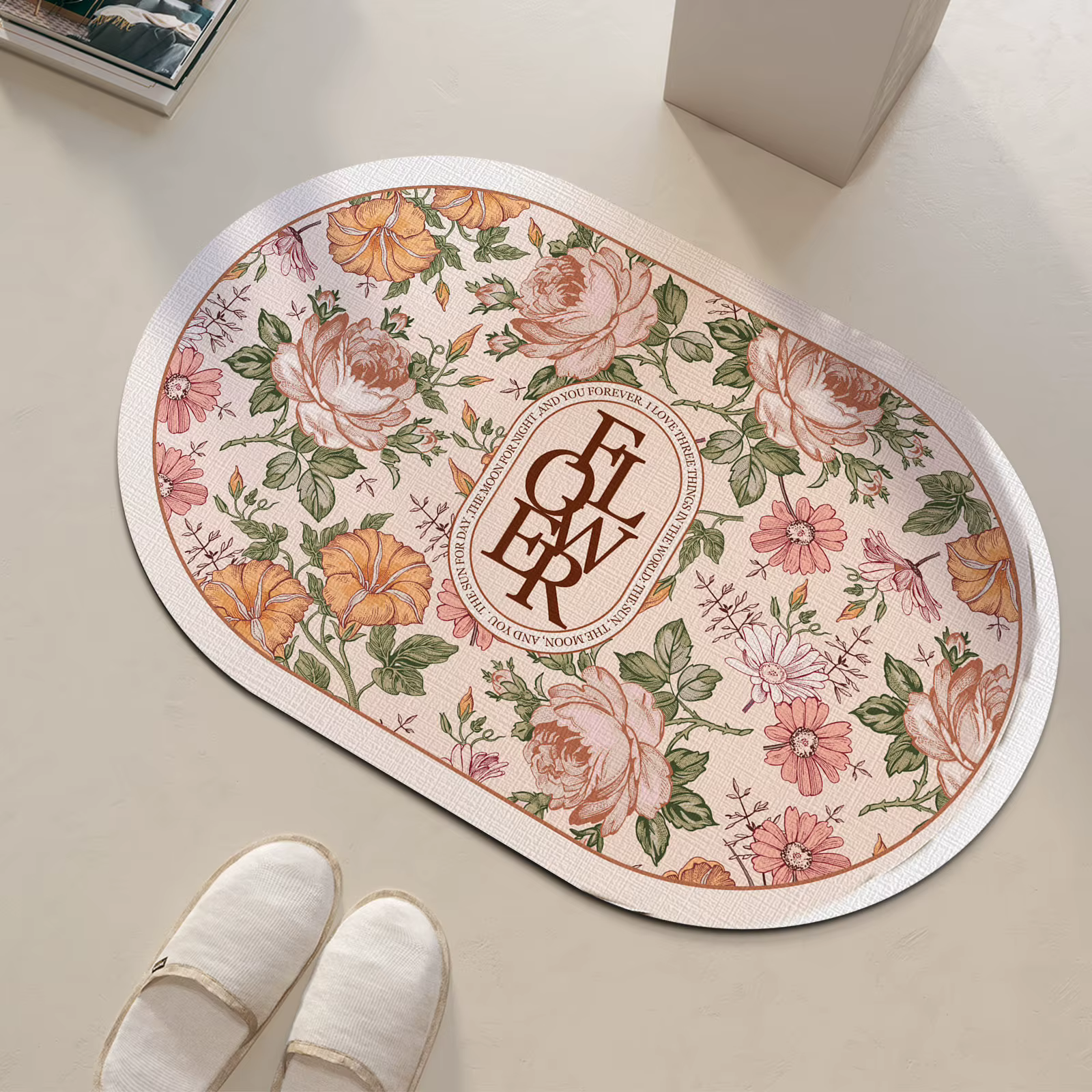 Polymères de bain à imprimé floral, tapis de pied super absorbant, antidérapant, coussin de douche à séchage rapide, tapis de toilette, Doorvirus, lavable