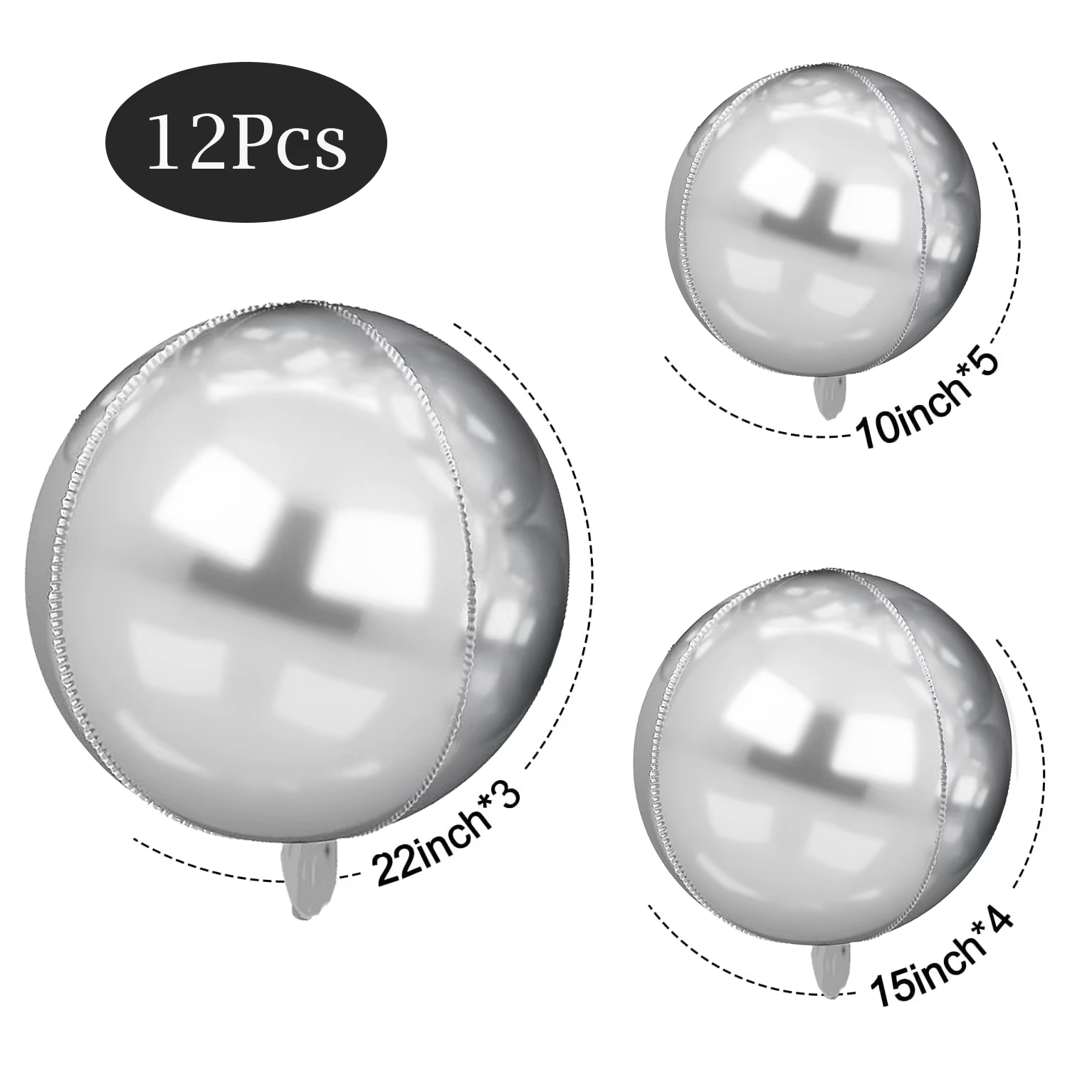 12 pièces ballons ronds en aluminium argenté 22 "15" 10 "4D ballons en Mylar ballon en feuille d'argent métallique pour décor de remise de diplôme d'anniversaire
