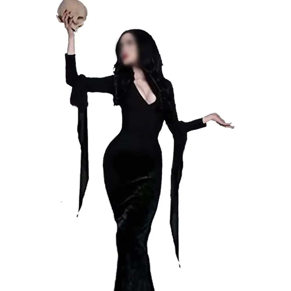 Nouveau The Addams Cosplay famille mercredi Addams Costume Halloween robe noire tache blanche pour les femmes Cosplay Costume