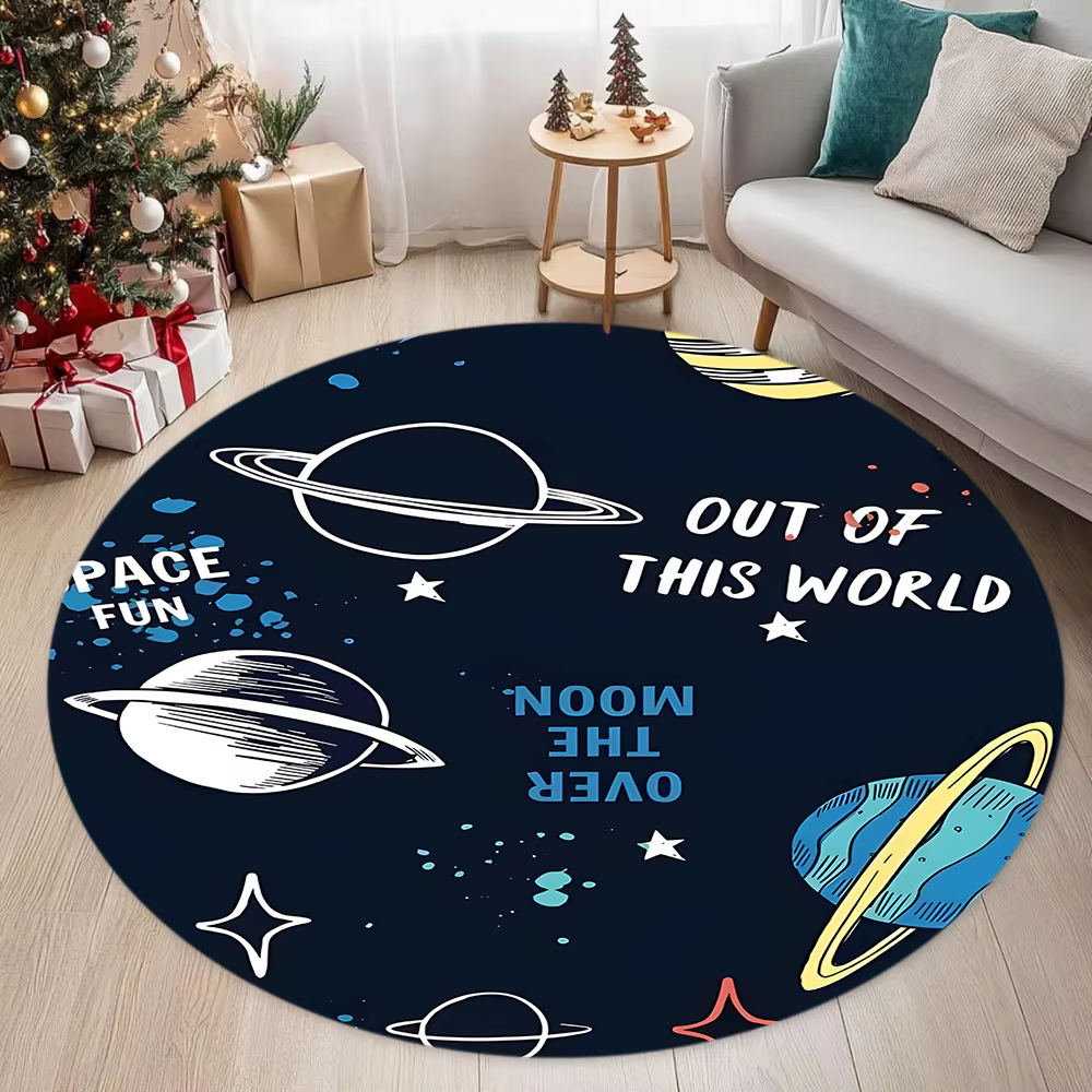 Tapis rond sur le thème de l'espace, décoration de la maison, chambre d'enfants, astronaute, fusée, planète, tapis de sol antidérapant, tapis de jeu pour chambre à coucher pour enfants