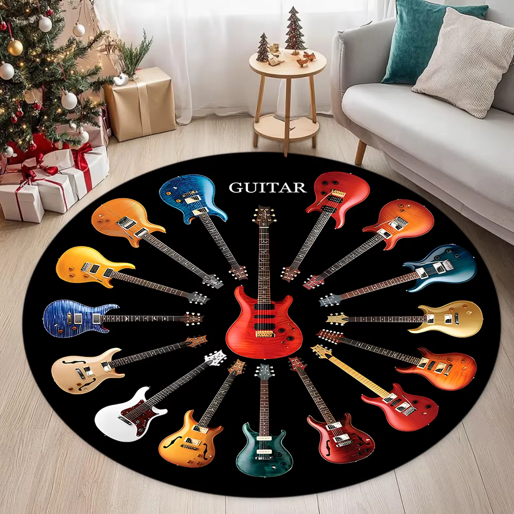 Tapis circulaire à motif de guitare basse, Style Rock de rue, pour passionnés de musique, décoration de salon et de chambre à coucher