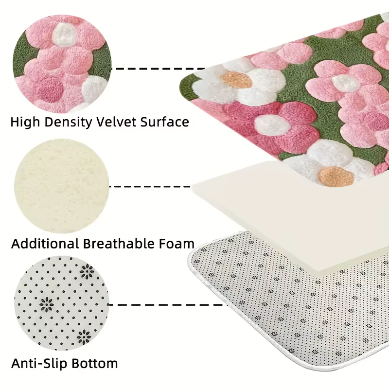 Tapis de bain floral vibrant – Tapis ultra doux, à séchage rapide et antidérapant pour salle de bain, cuisine et entrée, cadeau de pendaison de crémaillère idéal