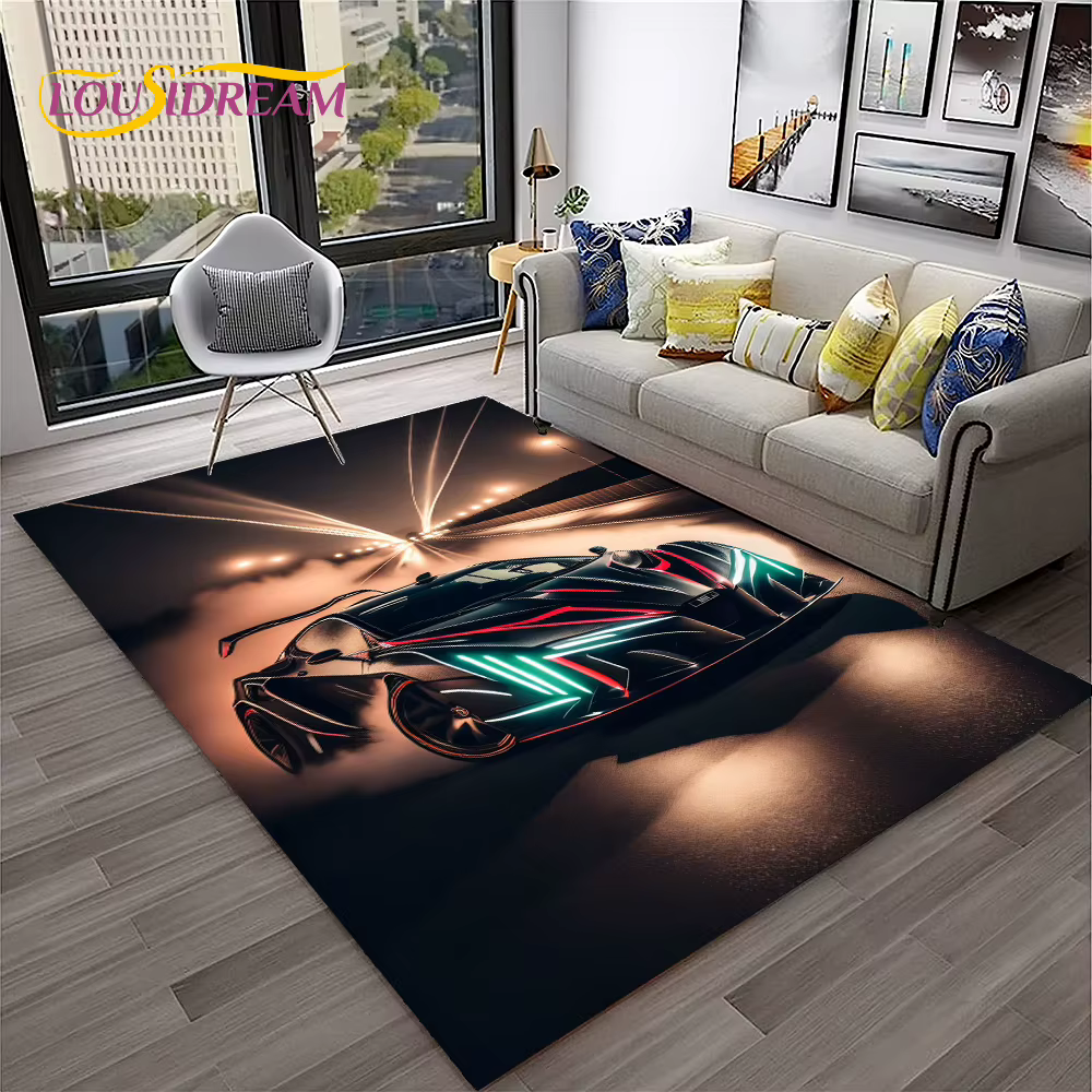 Tapis de voiture de course de sport Lea pour la maison, le salon, la chambre à coucher, la salle de jeux, le canapé, les virus de porte, la zone de jeu des enfants, les polymères de sol non ald
