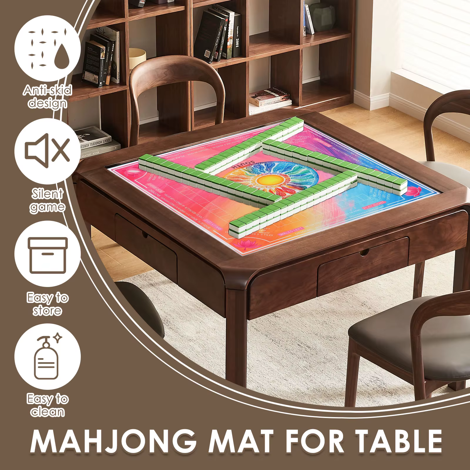 Tapis de table Mahjong 78x78 CM, tapis de jeu en caoutchouc antidérapant, réduction du bruit, nappe silencieuse, décoration de bureau pour jeux de société de poker