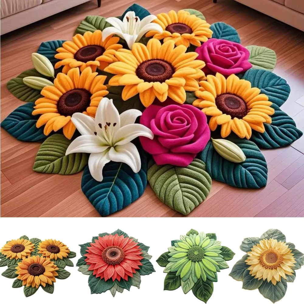 Tapis de sol en forme de tournesol, durable, doux, antidérapant, absorbant, 60x60cm, pour salle de bain, décoration de la maison