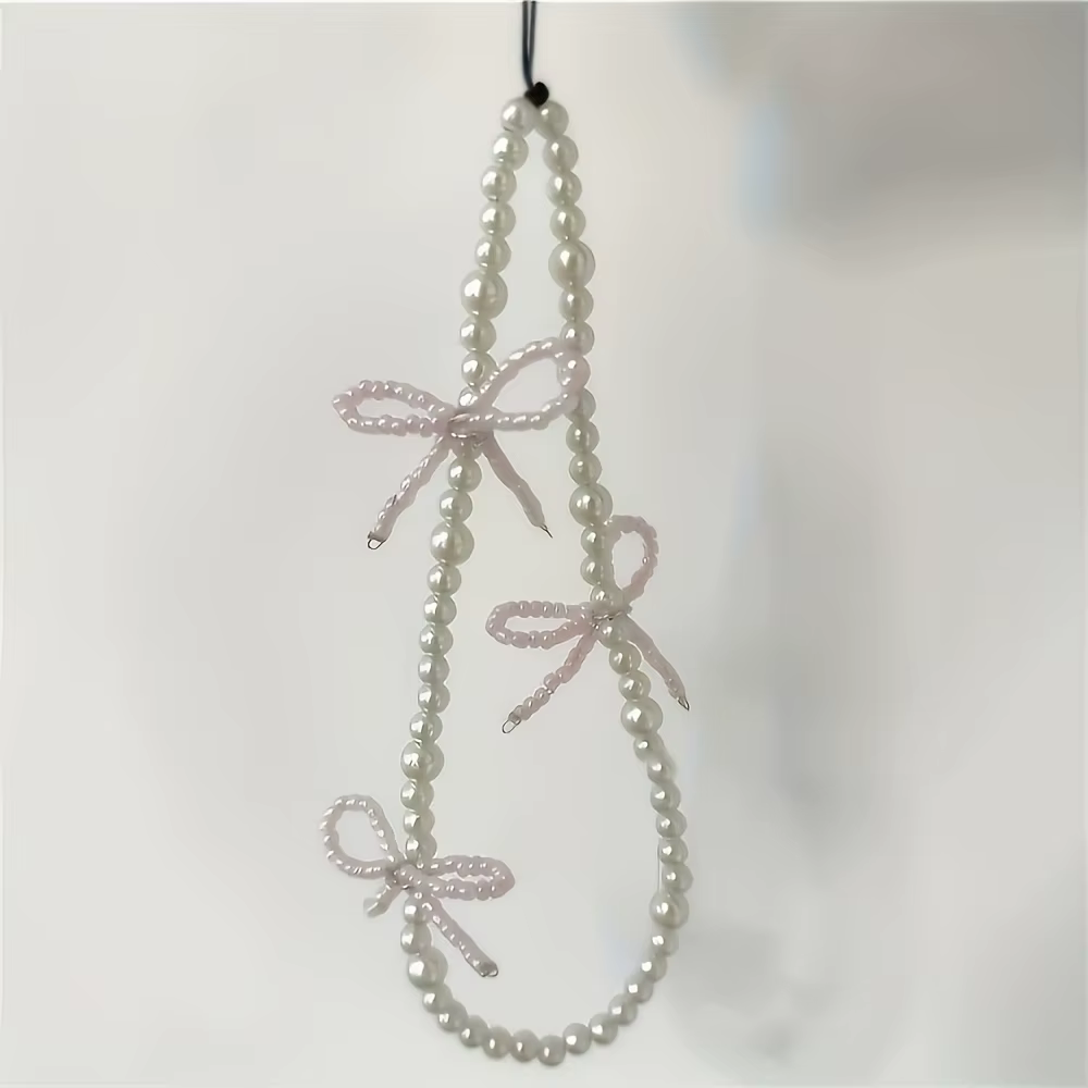 Accessoire de breloque en perles avec nœud papillon rose, 1 pièce, pour étui de téléphone, lanière, Bracelet, matière plastique, décor de bijoux à la mode
