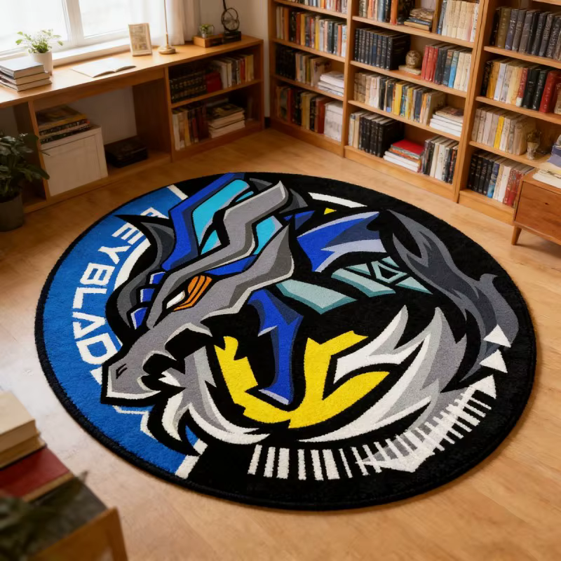 Tapis rond rose à motifs floraux