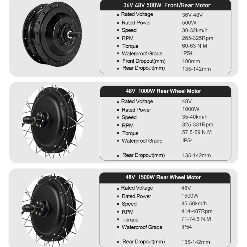 Kit de motorisation de vélo électrique, avec moteur intégré dans le moyeu de la roue, 36/48V, 500/350/1500W, 26/28 pouces
