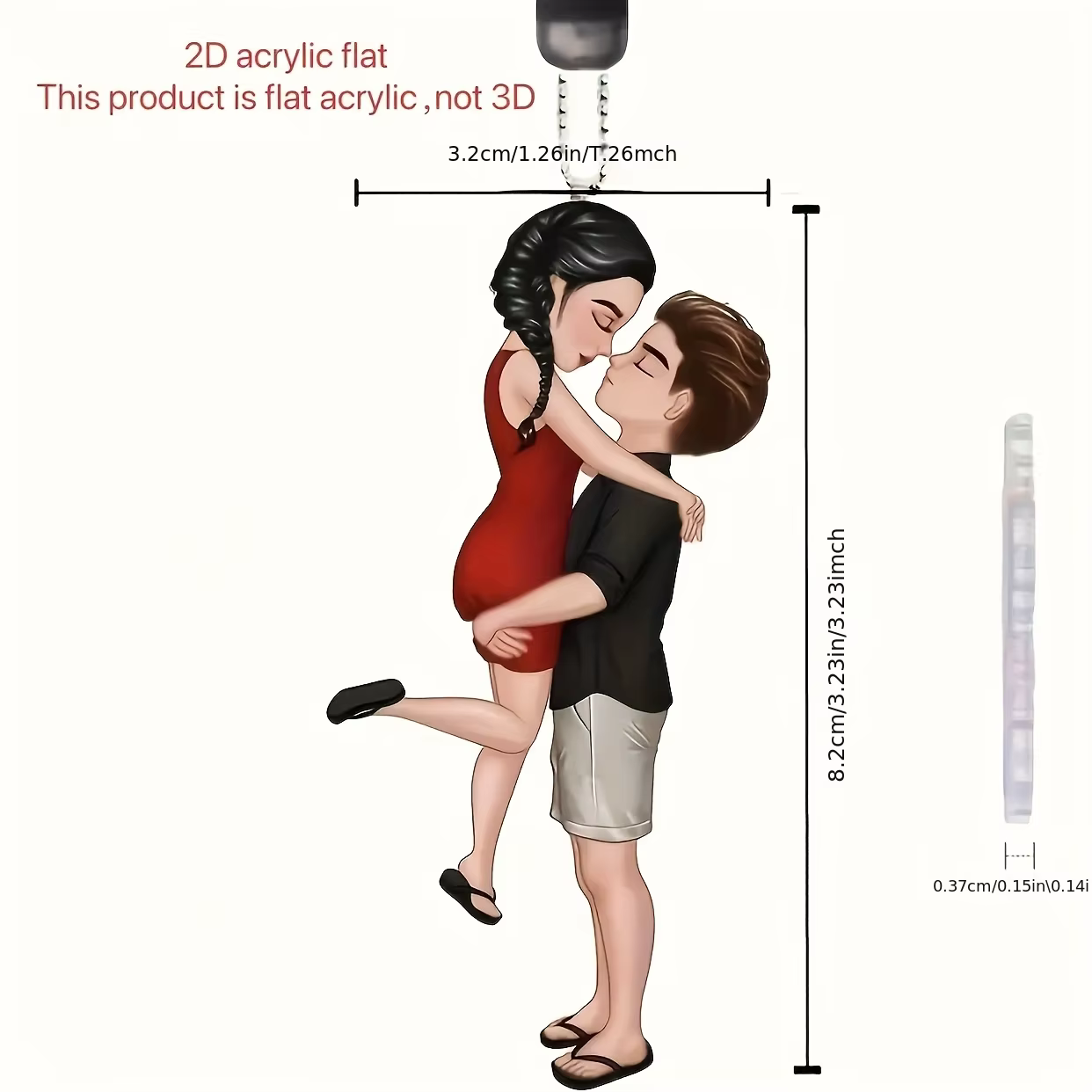 1 pendentif en acrylique pour couple, ornement plat 2D à suspendre au rétroviseur de voiture, porte-clés et breloque pour sac à dos – Cadeau idéal pour les couples