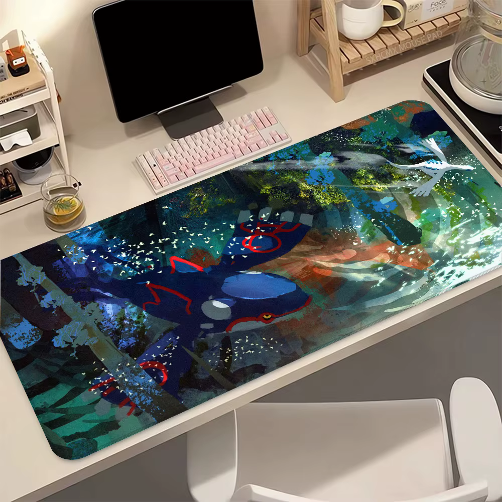 Tapis de souris de jeu P-Pokemon Kyogre XL, grand tapis de souris étendu, base en caoutchouc antidérapante, bords cousus, impression HD pour PC Gamer, tapis de bureau