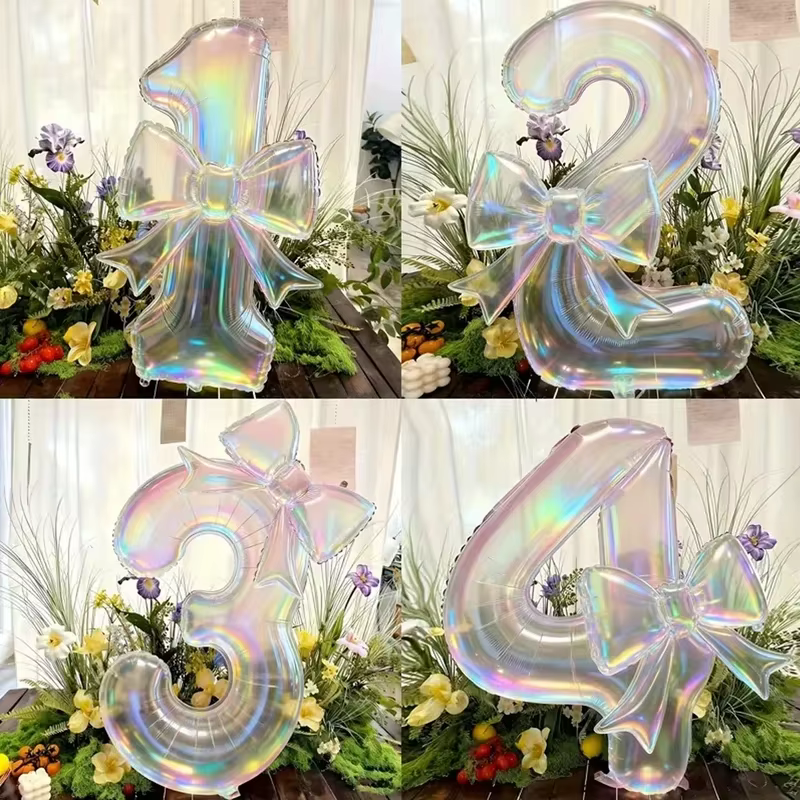 Ballon numérique transparent coloré 0-9, 2 pièces, ballon à nœud coloré, utilisé pour les fêtes d'anniversaire et la décoration d'anniversaire