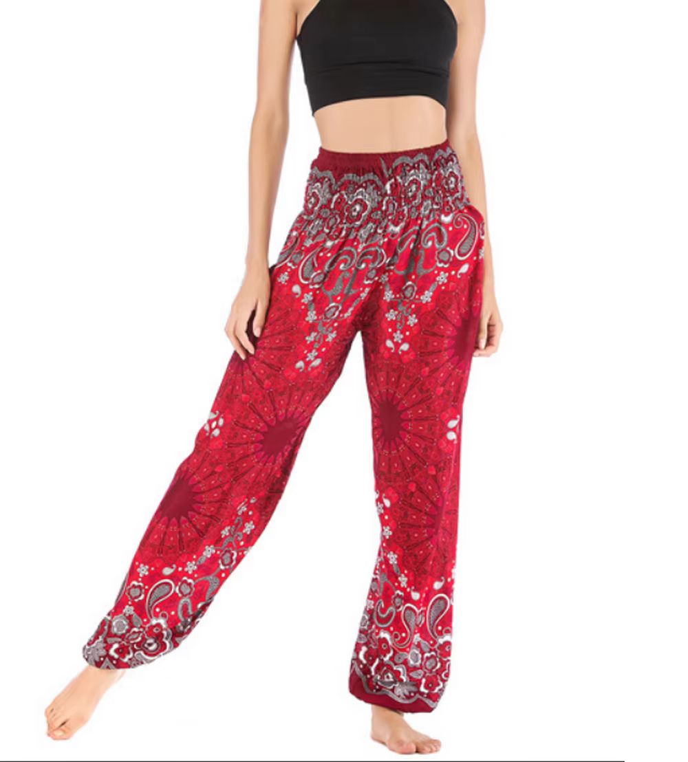 Boho Yoga pantalon jambe large femmes Harem bohème Vintage imprimé coupe ample