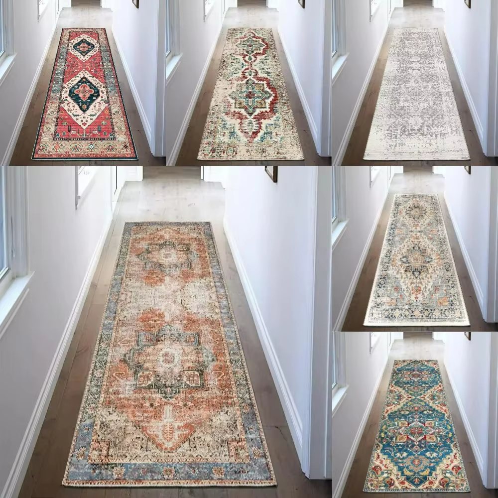 Tapis de cuisine persan traditionnel rouge et marron, tapis antidérapant pour salon, chambre, couloir, buanderie, véranda, tapis de sol