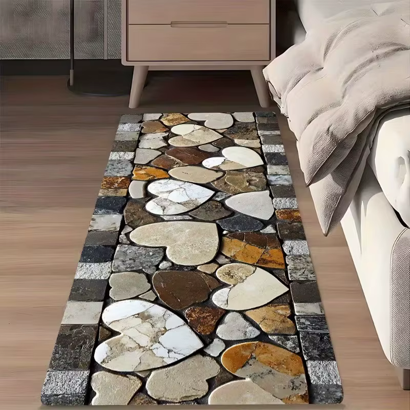Tapis de cuisine moderne à motif de carreaux de pierre, antidérapant, à longue bande, pour sol, facile à nettoyer, décor de couloir de salle à manger