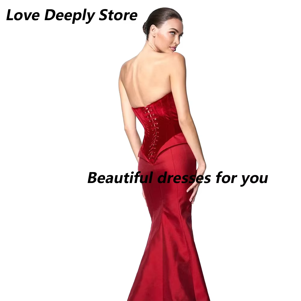 Robes de soirée rouges pour femmes, sexy, sans bretelles, longues, style sirène, dos nu, avec fleurs faites à la main, pour bal de promo et mariage, collection 2026