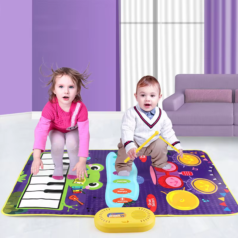 Tapis de jeu 2 en 1 pour bébé, tambour de Piano Musical, pour enfants en bas âge, tapis de danse pour clavier de sol avec sons, jouet pour bébé, couverture musicale