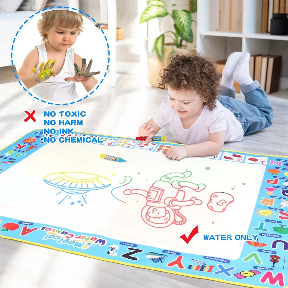 Tapis de dessin à l'eau magique 100x80CM, avec stylos magiques réutilisables, planche de peinture Doodle Montessori, jouets éducatifs, cadeaux pour enfants 39x31 pouces